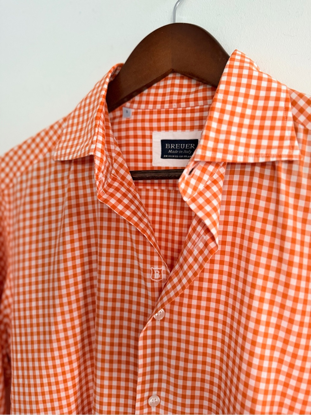 NWOT Breuer Orange Gingham Cotton Button-Down Shirt